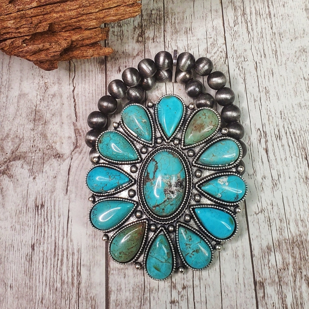 Jumbo squash blossom flower concho bracelet